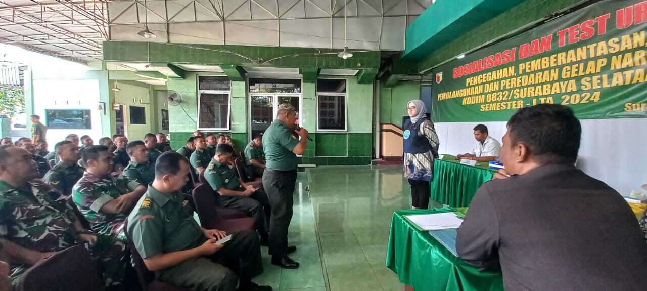 Sosialisasi P4GN dan Tes Urine oleh BNN Kota Surabaya di Kodim 0832 Surabaya Selatan buatkan saya t