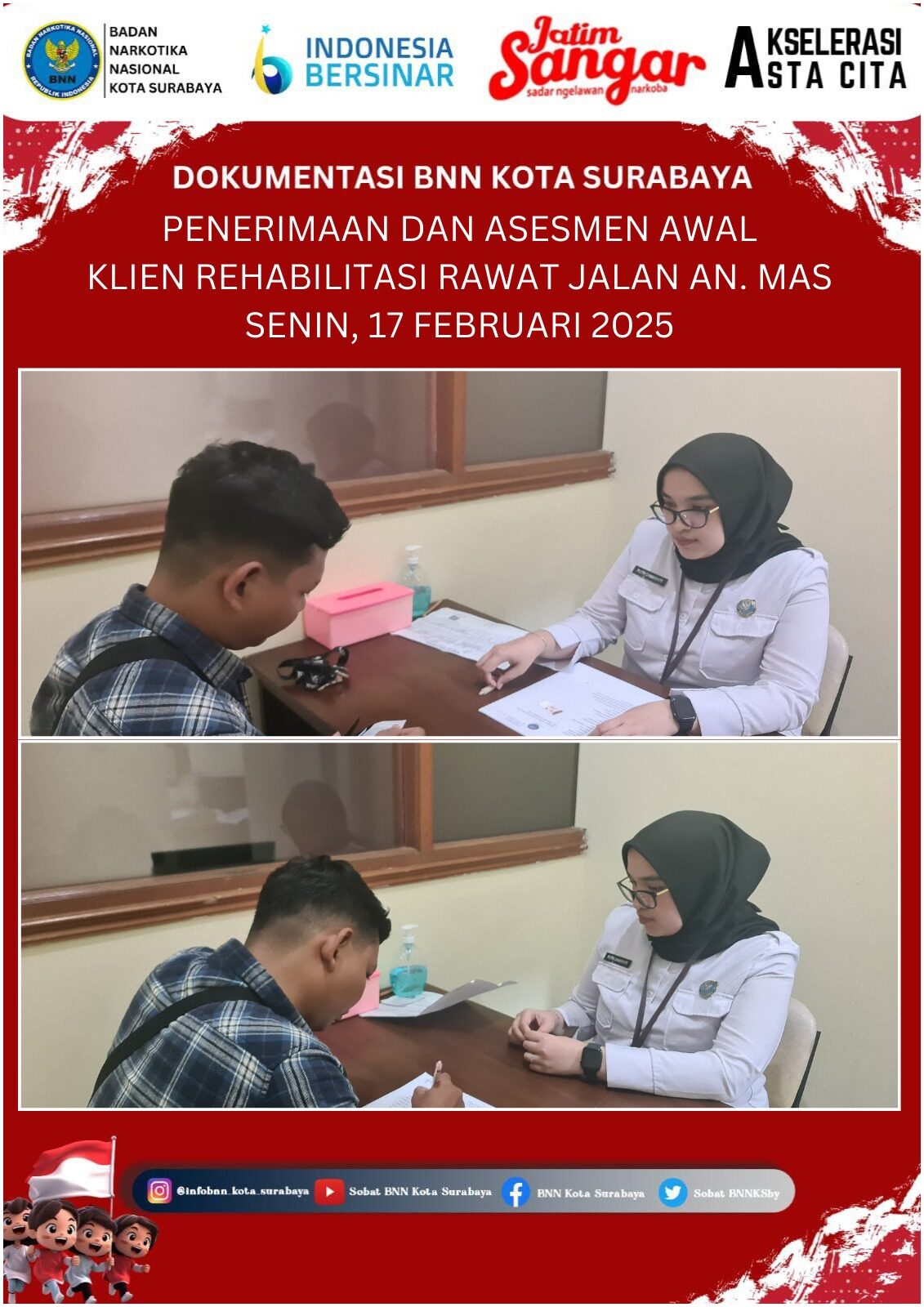 BNN Kota Surabaya Laksanakan Penerimaan dan Asesmen Awal Klien Rawat Jalan BNN Kota Surabaya Laksanakan Penerimaan dan Asesmen Awal Klien Rawat Jalan